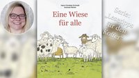 Melanie Baro und das Cover des Buches „Eine Wiese für alle“